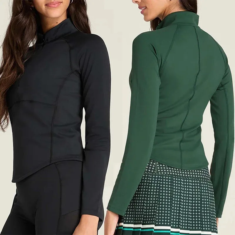 Women's Yoga Tennis Sweater Long Sleeve Zipper Collar Gym Pullover Breathable Quick Dry Golf Shirt Slim Fit Running Sportswear