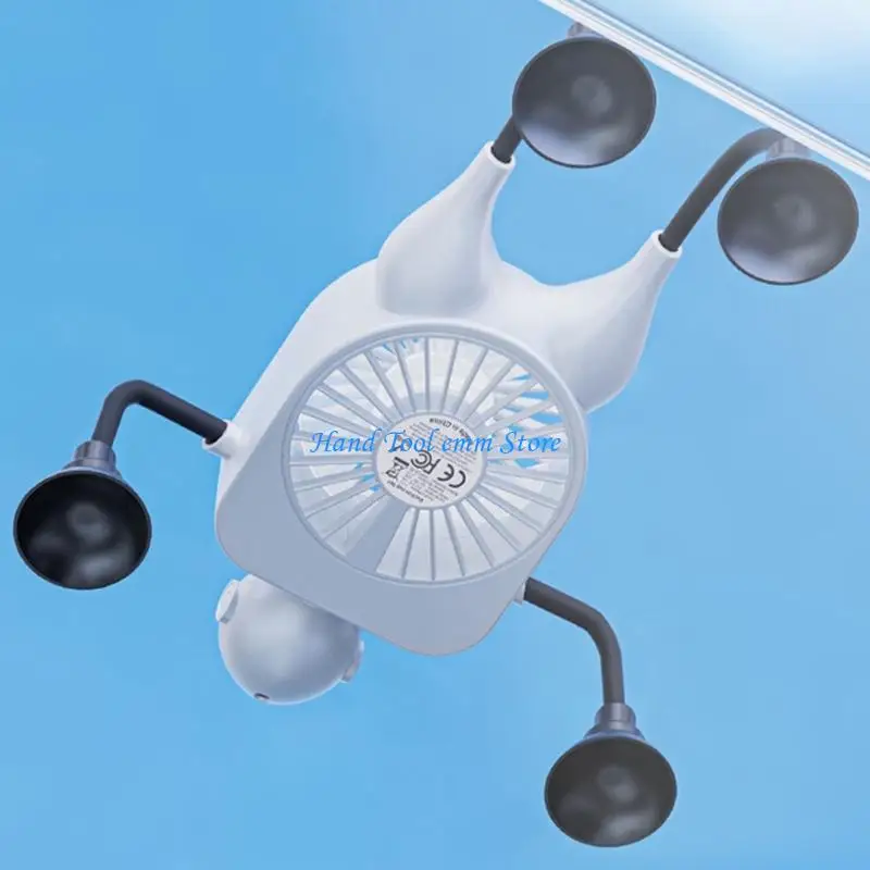 H37F Outdoor Small Handheld Fan Air Blower with 100 Speed Adjustable 4 Leg Silicone Suction Cup for Travel Home Camping Outdoor
