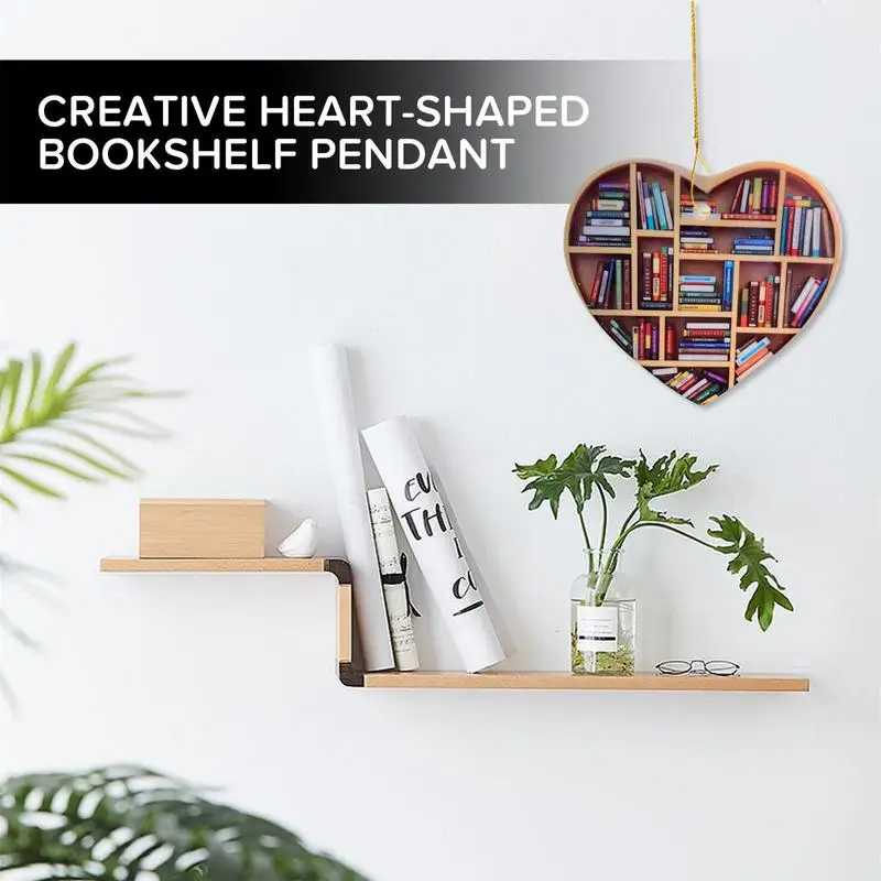 Christmas Tree Book Ornaments Heart Shape Wooden Reading Pendant Wear Resistant Festival Hanging Decor for Libraries Home