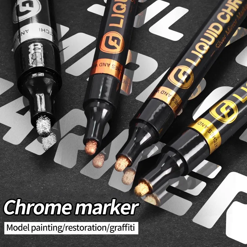 4-Farben-Set 2,0 mm Wasserfester Permanentmarker Universell für Beschichtungen, Zeichnungen, Nachbearbeitung in Silber, Kupfer, Roségold, DIY – Detail 3