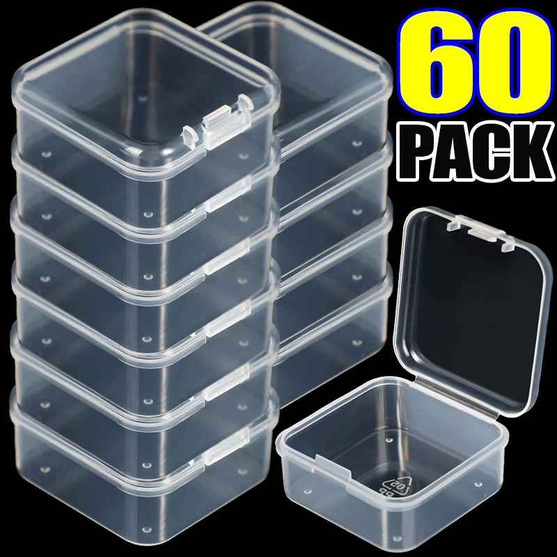 6/60Pcs Mini Kunststoff Box Quadratische Transparente Lagerung Box für Schmuck Ohrringe Ring Organizer DIY Haushalt Lebensmittel Container