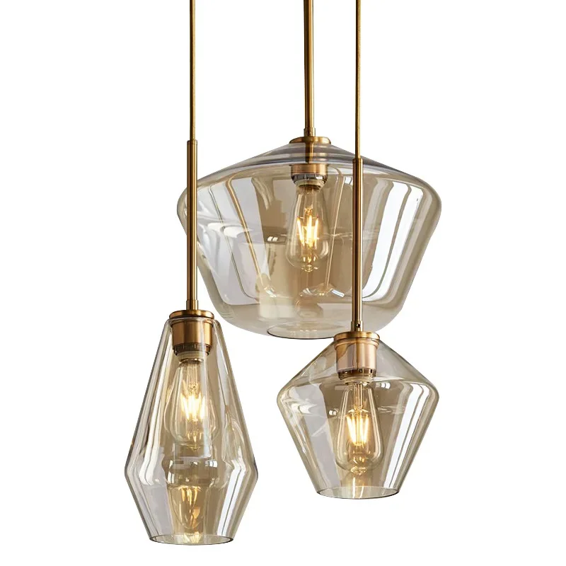 

Scandinavian modern simple dining room light transparent champagne gold bar checkout page glass decorative chandelier LED