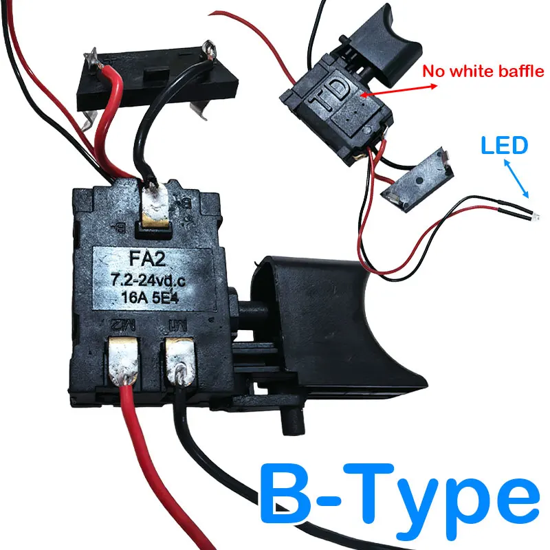 16A Electric Drill Dustproof Speed Control Push Button Trigger DC 7.2-24V 5E4 Cordless Drill Switch Replacement