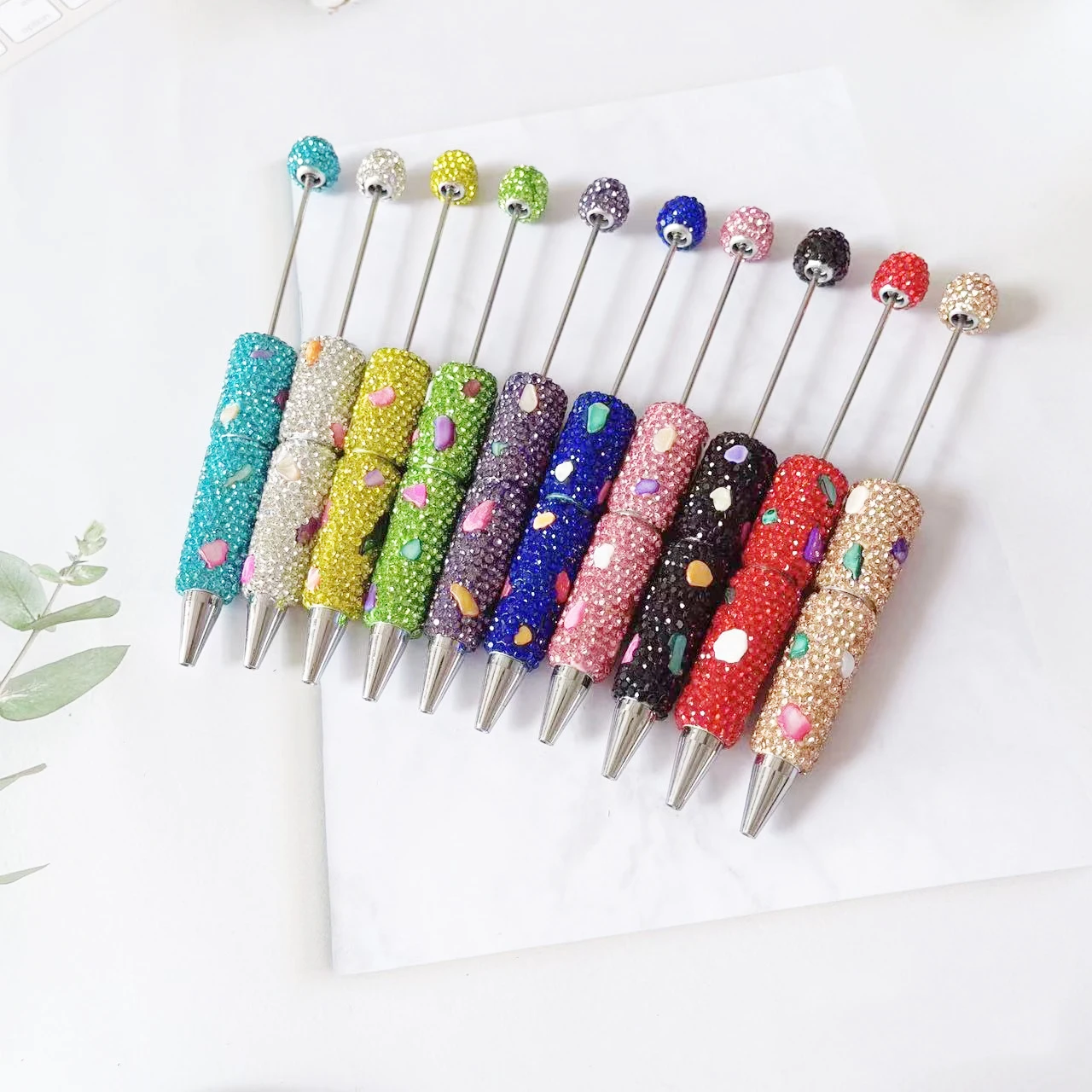 

20Pcs Diamond Glitter Beadable Ballpoint Pen Retractable Beaded Pen Decompression Toy for Student Girl Reward Pens Birthday Gift