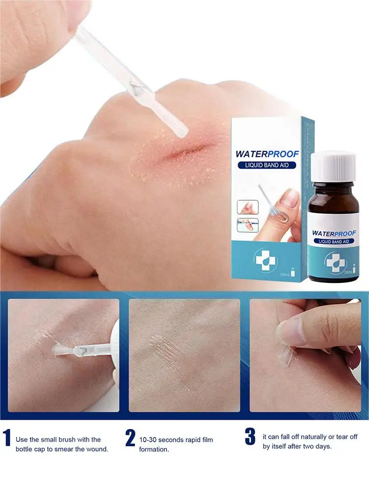10ml Waterproof Liquid Skin Bandage, Fast Drying Adhesive Wound Seal, Protective Coating for Cuts & Scrapes, Sports Swimming