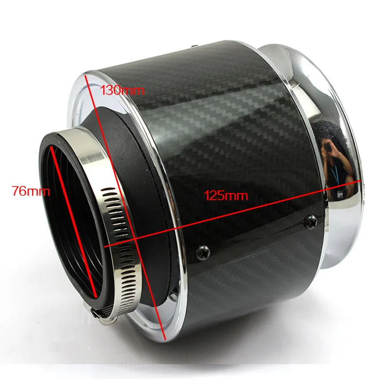 76mm/3inch High Flow Air Filter High Performance Cold Air Intake Carbon Cover Sports Air Filter For Car Auto Parts Universal