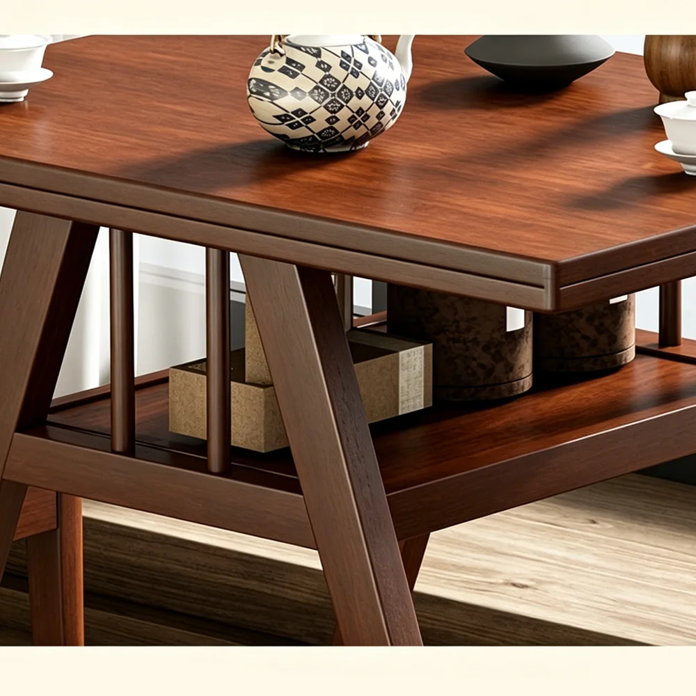 Space-Saving Solid Wood Tea Table Set with Rattan Chairs, Foldable 2-Seater Dining Table for Small Balcony & Living Room