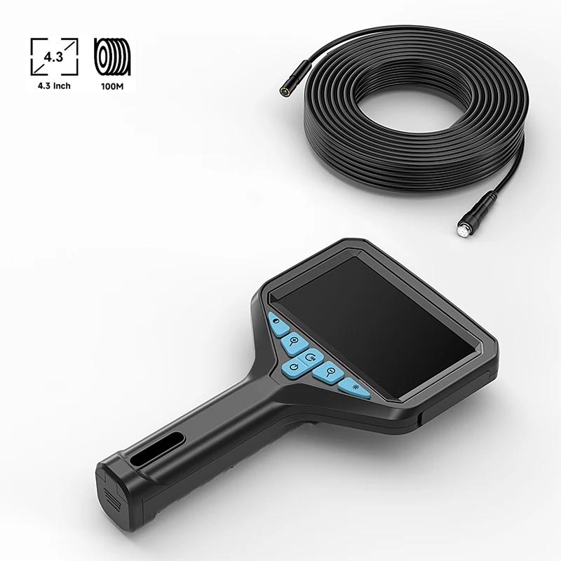 2-100m Industrial Endoscope Camera 8mm 1080P 4.3'' Hand-held Borescope IP67 Split Design for Check Car Sewer Piping 2600mAh