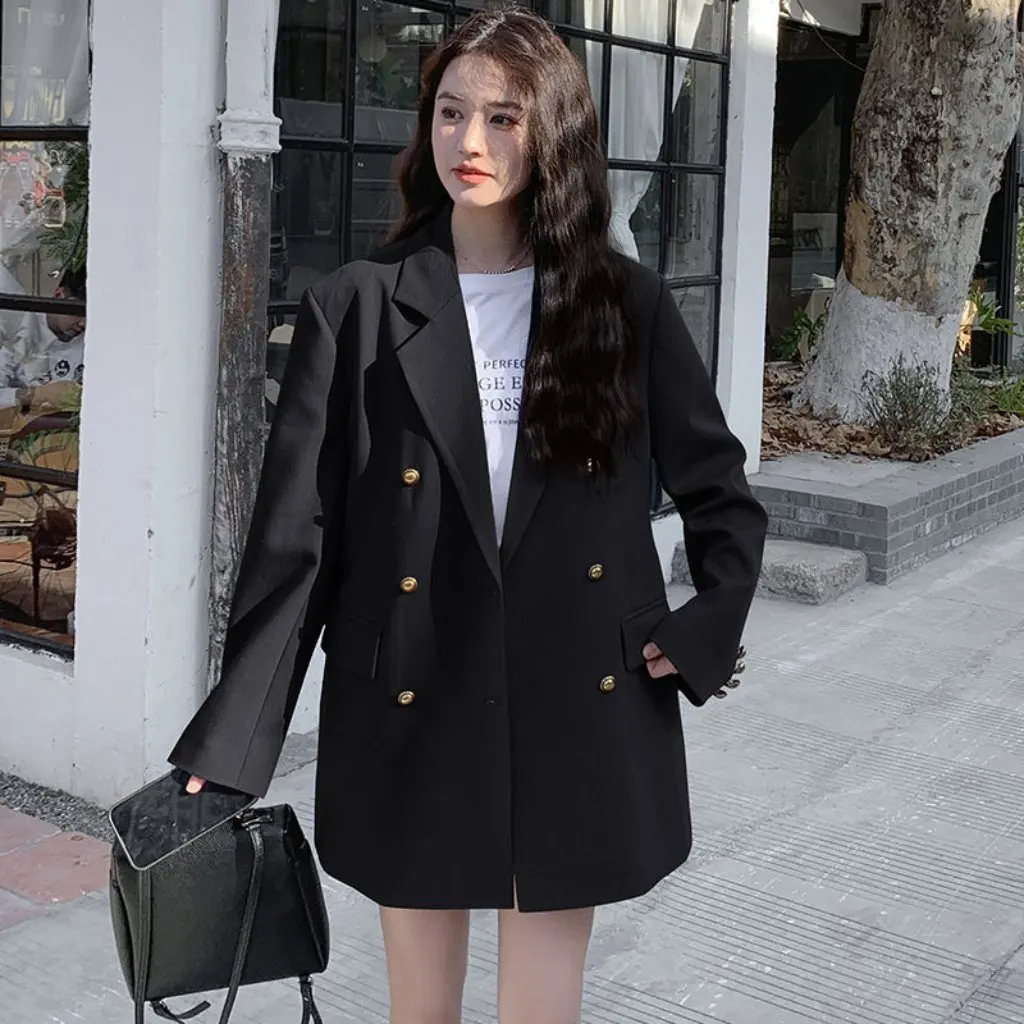 Jaqueta de terno solta vermelha ferrugem para mulheres fivela de metal design nicho outono moda plus size roupas estilo ocidental