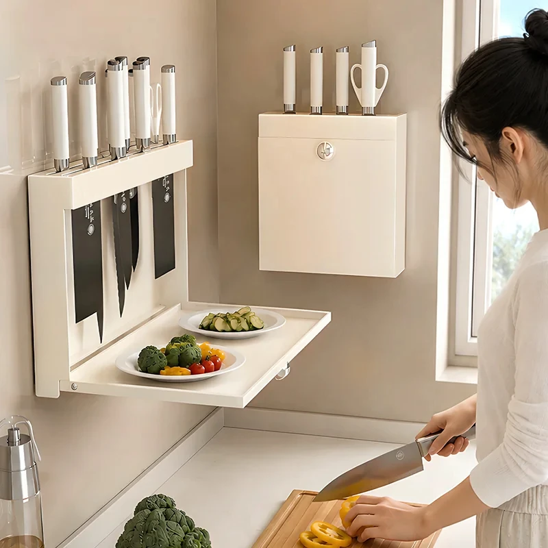 Wall Mounted Knife Storage Case Pull Down Knife Organizers Holder Kitchen Storage and Organization Rack for Kitchen Knives Case