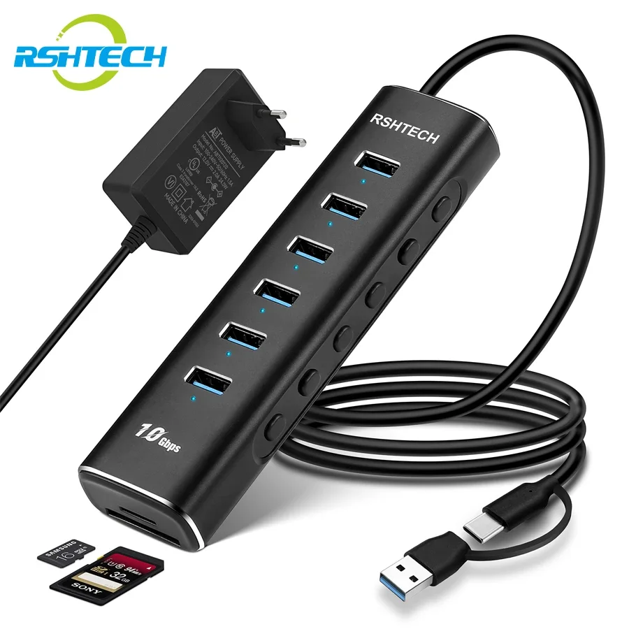 

RSHTECH USB 3.1Gen2 Концентратор 10 Гбит / с 8 в 1 USB C - образный концентратор SD / TF - считыватель