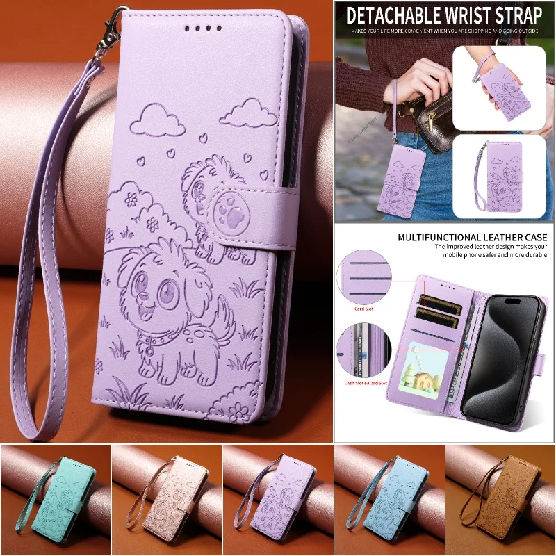 Funda de teléfono con tarjeta tipo billetera de cuero con cordón y cepillo antirrobo para IPhone 17 Air 16E 16 15 14 Plus 13 12 11 Pro Max, funda con tapa de lujo