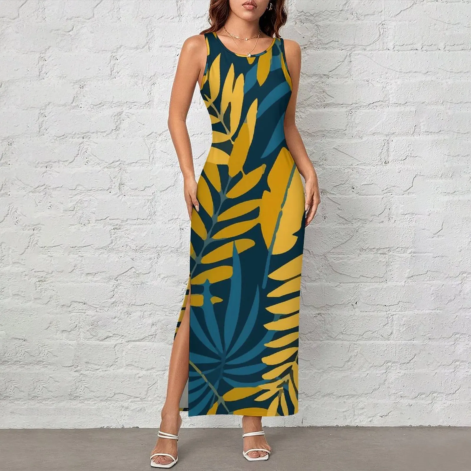 Colorful Plants Dress Sleeveless Tropical Leaf Y2K Fashion Maxi Dresses Trendy Bodycon Dress Womens Pattern Oversized Vestido