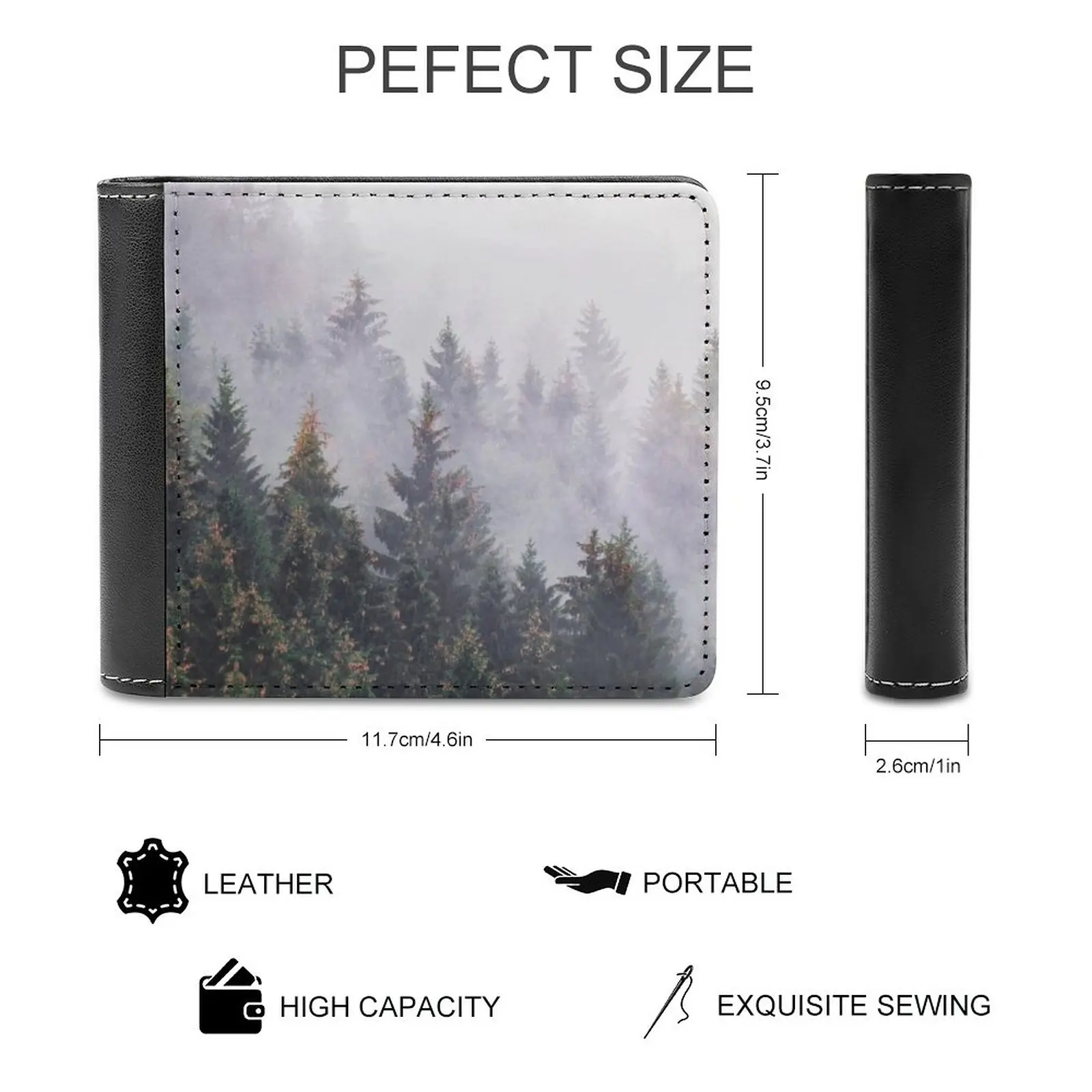 The Big Calm Leather Wallet Men's Wallet Purse Money Clips Color Landscape Mood Forest Mountains Adventure Fog Mist