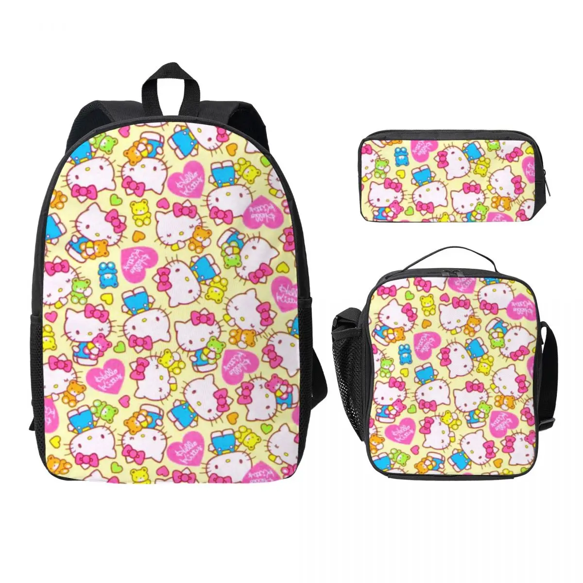 Mochila Hello Kitty, bolsa para el almuerzo y bolsa para lápices, preciosa bolsa de 17 pulgadas con accesorios a juego para adolescentes y adultos