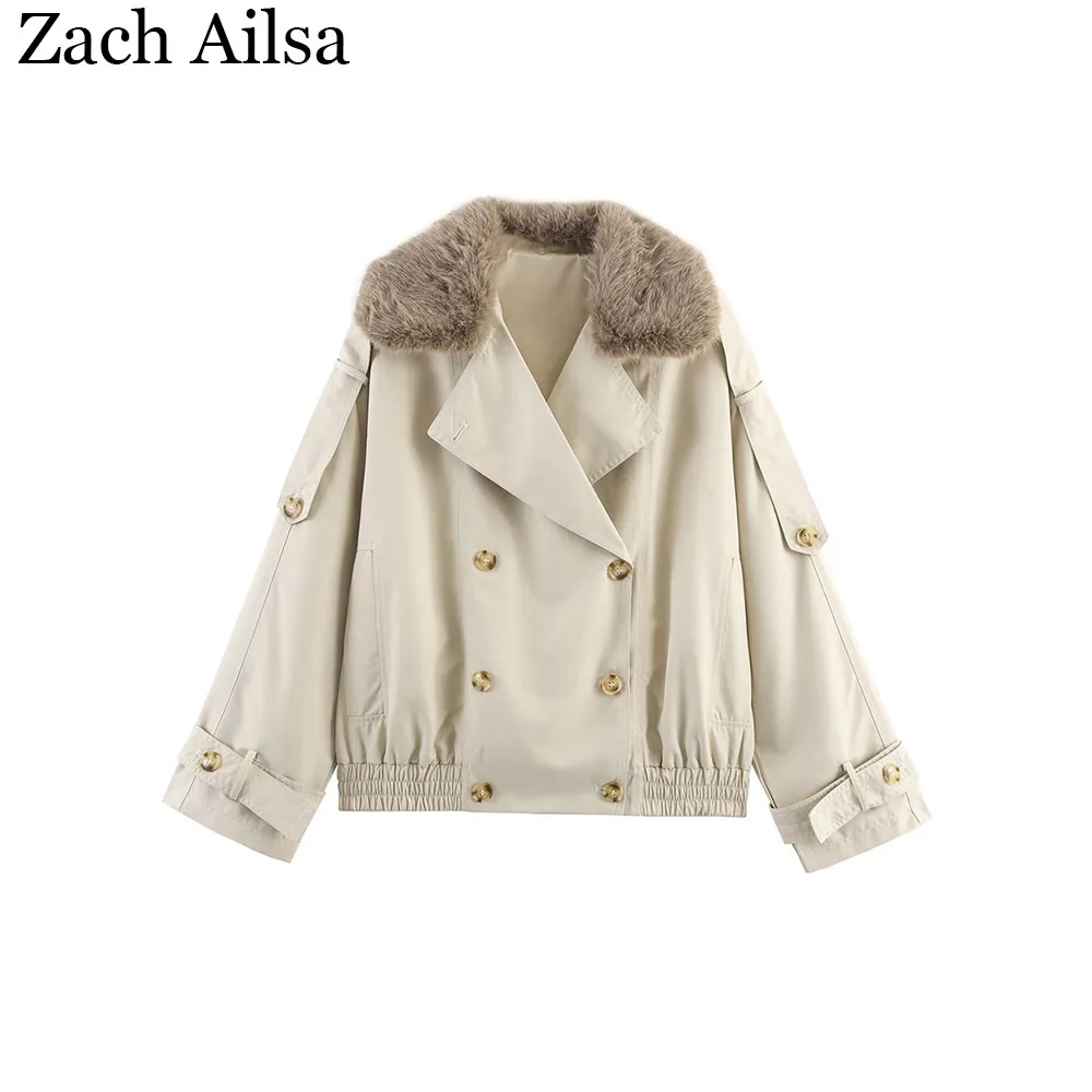 

Autumn new women's fashion versatile double breasted long sleeved short windbreaker