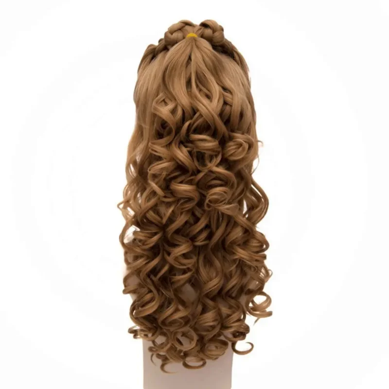 Womens Cinderella Live Action Movie Cosplay Wigs Belle Braided Long Curly Princess Costume Dress-Up Hair Wig (Brown)   Wig Cap