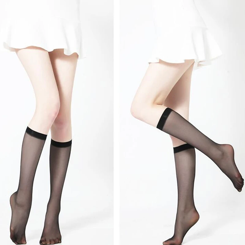 Sexy Women Stockings Transparent Crystal Knee High Socks Summer Thin Nylon Stockings Elastic Fishnet Girl Fashion Long Leg Socks