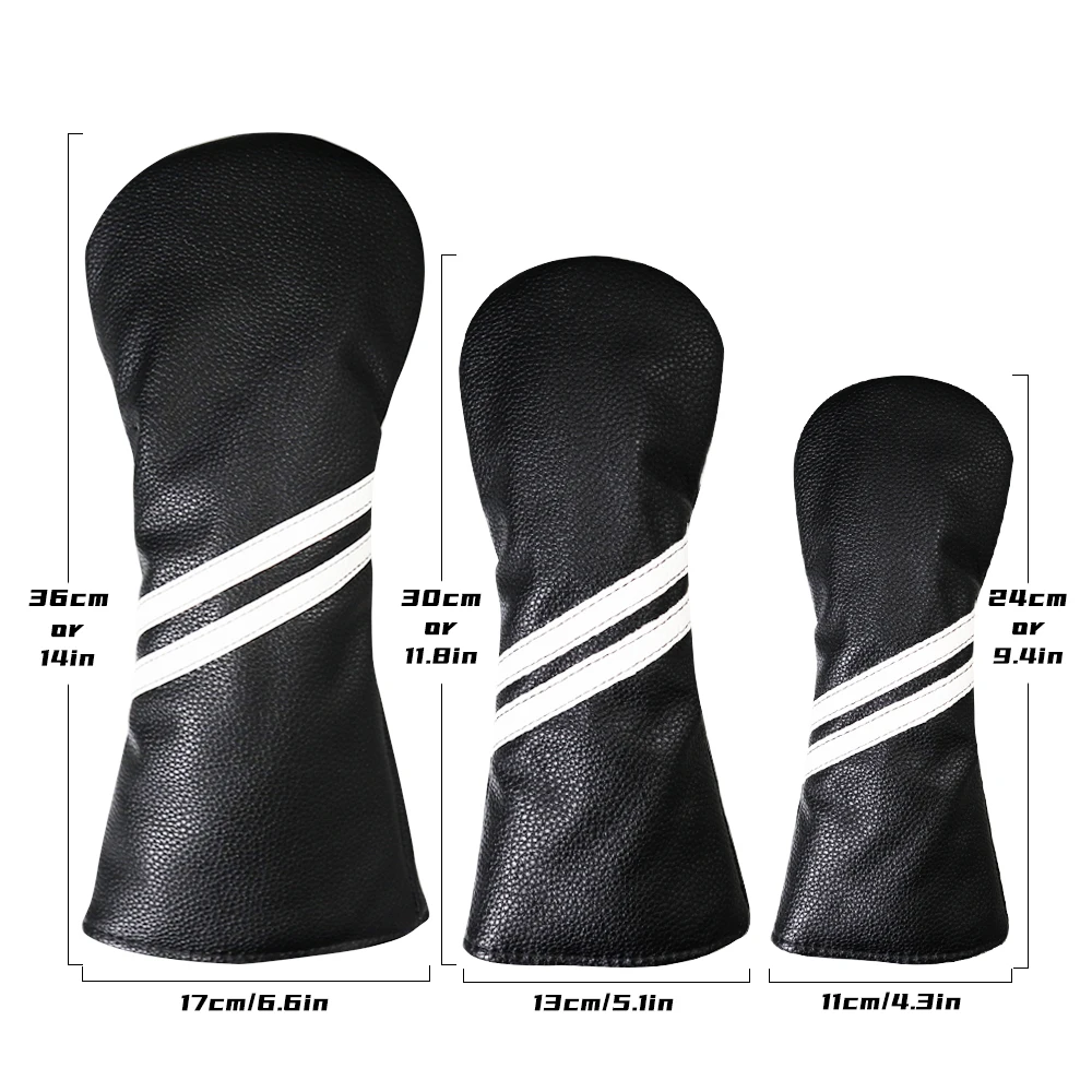 Golf Headcover Golf Club Covers Striped Style PU Leather Soft Durable For Driver Fairway Hybrid Waterproof Protector Wood Covers