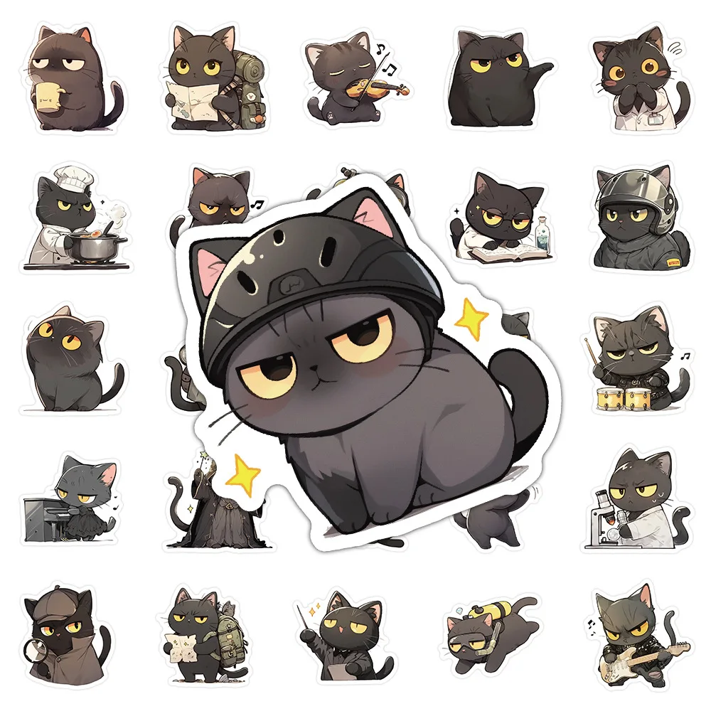 10/63 SZTUK Czarne Naklejki z Kotkiem Słodkie Koty Meme Graffiti Zabawki dla Dzieci Kawaii Zwierzęta Kreskówkowe Naklejki na Bagaż Laptop Telefon Gitarę Rower