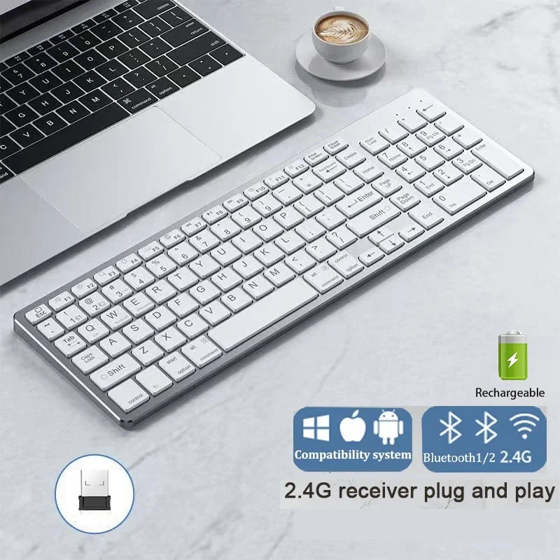 Ultra Slim Wireless Bluetooth Keyboard and Mouse Set Compatible for Mac OS/iOS/iPad OS Rechargeable Keyboard for MacBook