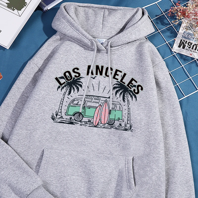 Los Angeles Printed Men'S Hoodie Fashion Versatile Sweatshirts Unisex Drawstring Tracksuit Streetwear Comfortable Pocket Tops