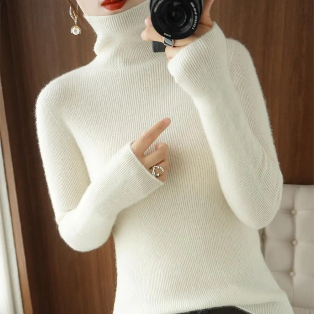 Women Sweater Cozy Turtleneck Sweaters for Women Warm Knitted Pullovers with Neck Protection Soft Elasticity for Fall Winter