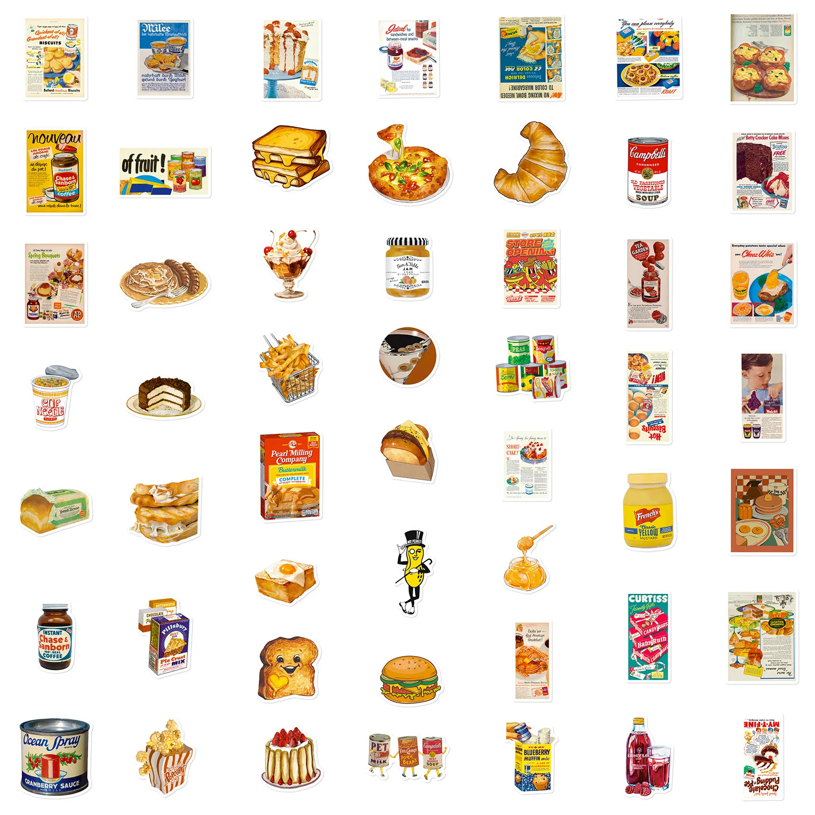 50Pcs Cute Retro Food Ins Style Poster Sticker DIY Phone Laptop Luggage Skateboard Graffiti Decals Fun for Kid Gift