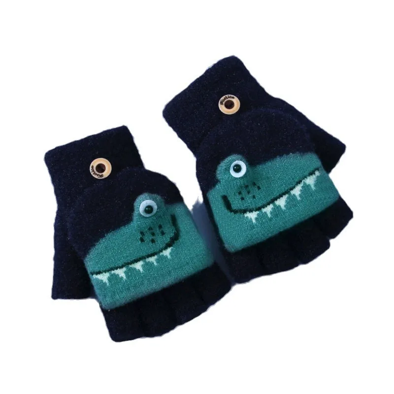 Детские зимние толстые теплые перчатки без пальцев из искусственного меха, мультяшные перчатки, трансформируемые варежки с откидной крышкой, варежки с половиной пальца, От 5 до 12 лет