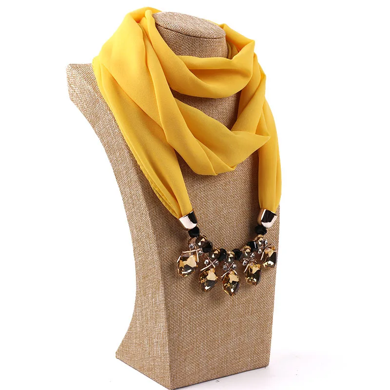 Women Ethnic Choker Necklace Scarf Female Geometric Resin Beads Statement Chiffon Tassel Scarve Headscarf  Bohemian Jewelry