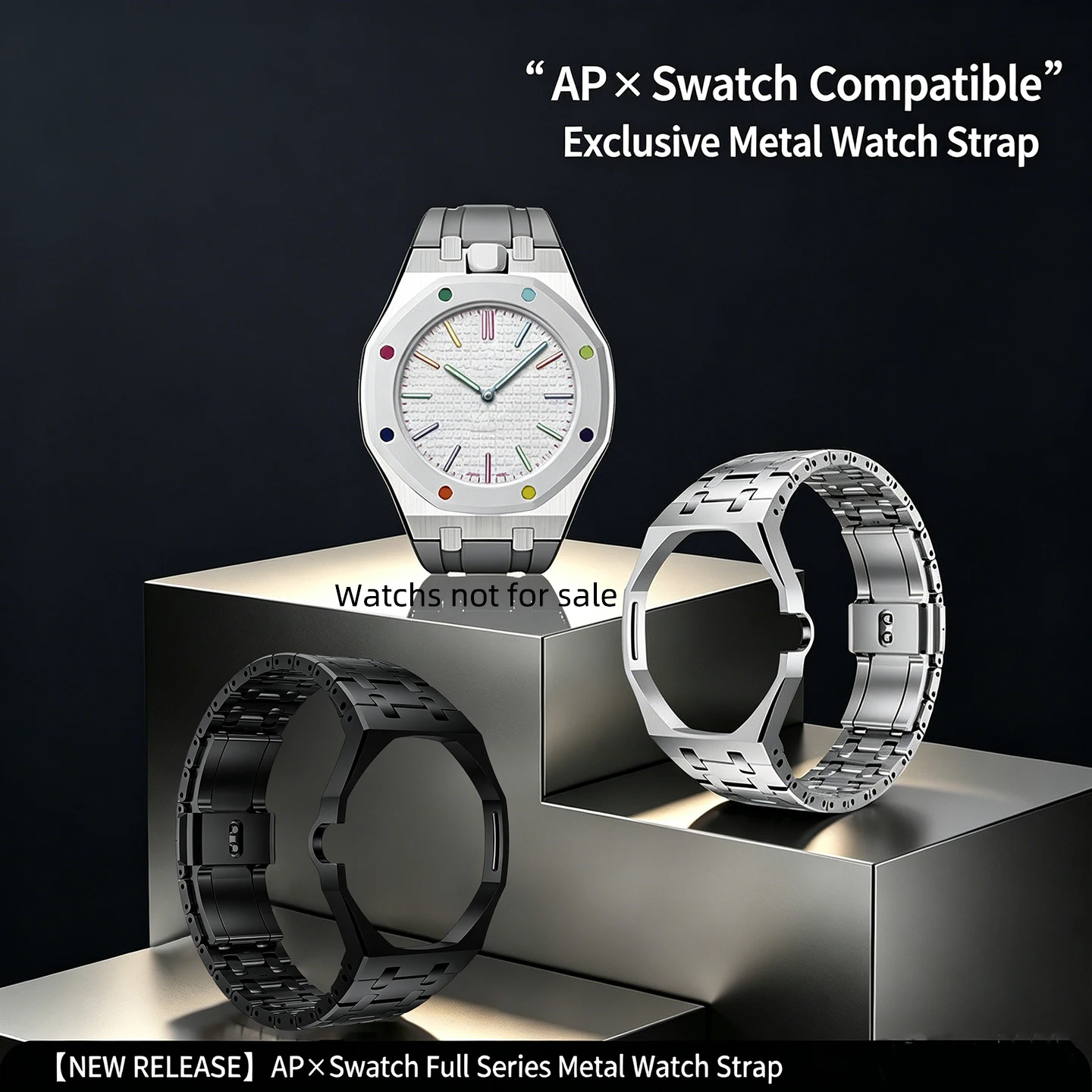 304L Full Metal Case Strap Mod Parts for Swatch AP Royal Pop Pocket Watch bezel Bracelet Replacement Modified Accessories