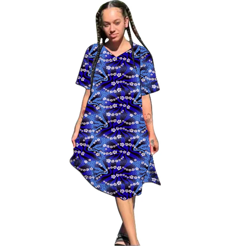 

Африканское платье с коротким рукавом, женский наряд Анкары, красочный костюм с v-образным вырезом и принтом, одежда для свадьбы/вечеринки