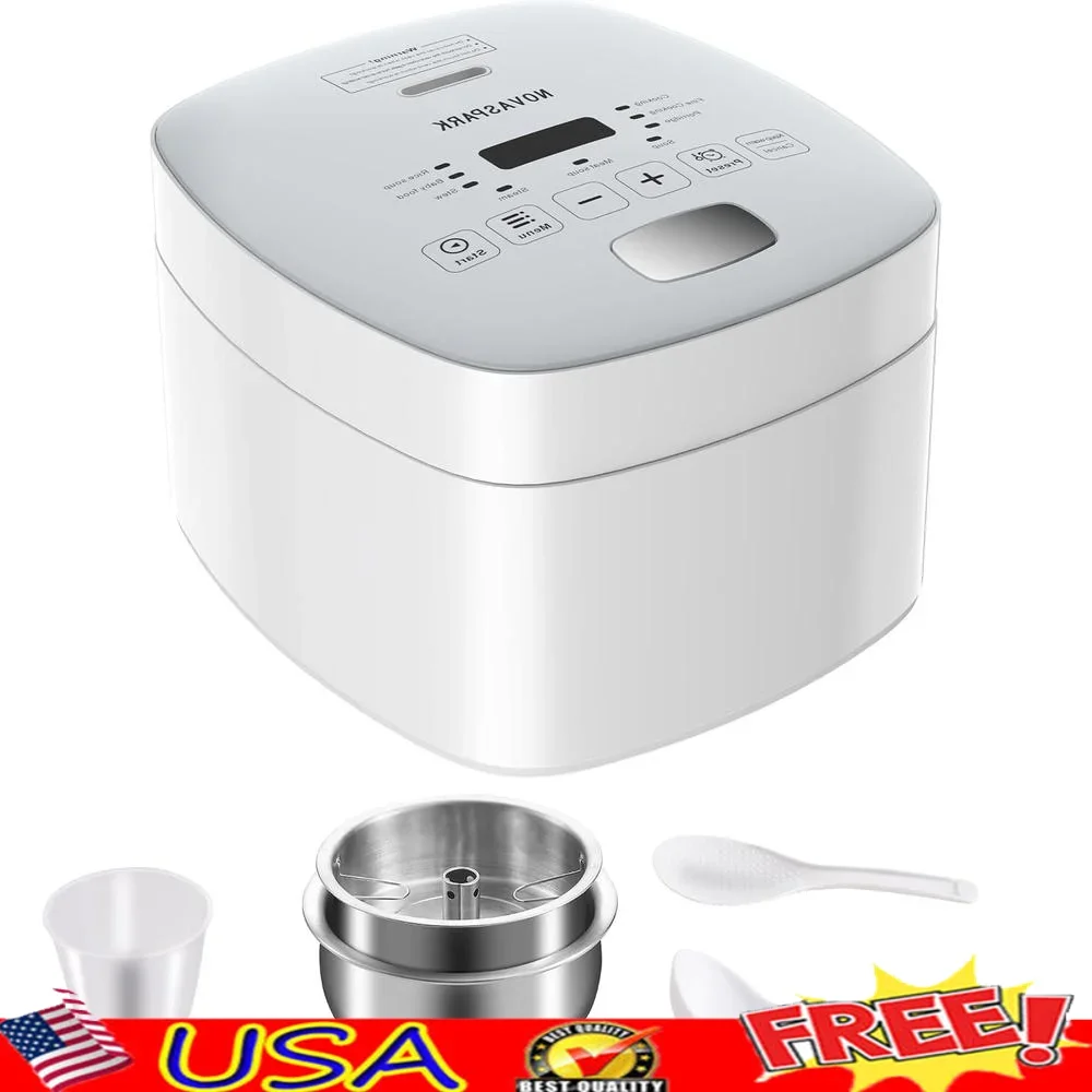 Low Carb Rice Cooker Small 5 Cup 304 Stainless Steel Pot LED Display 24-Hour Timer Non-Stick Safety Features