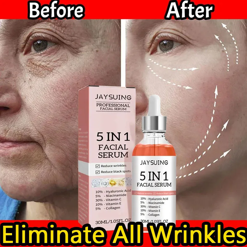 5 In 1 Firming Lifting Serum Wrinkle Remove Fade Fine Lines Face Serum Dark Spot Whitening Shrink Pores Delaying Aging Skin Care