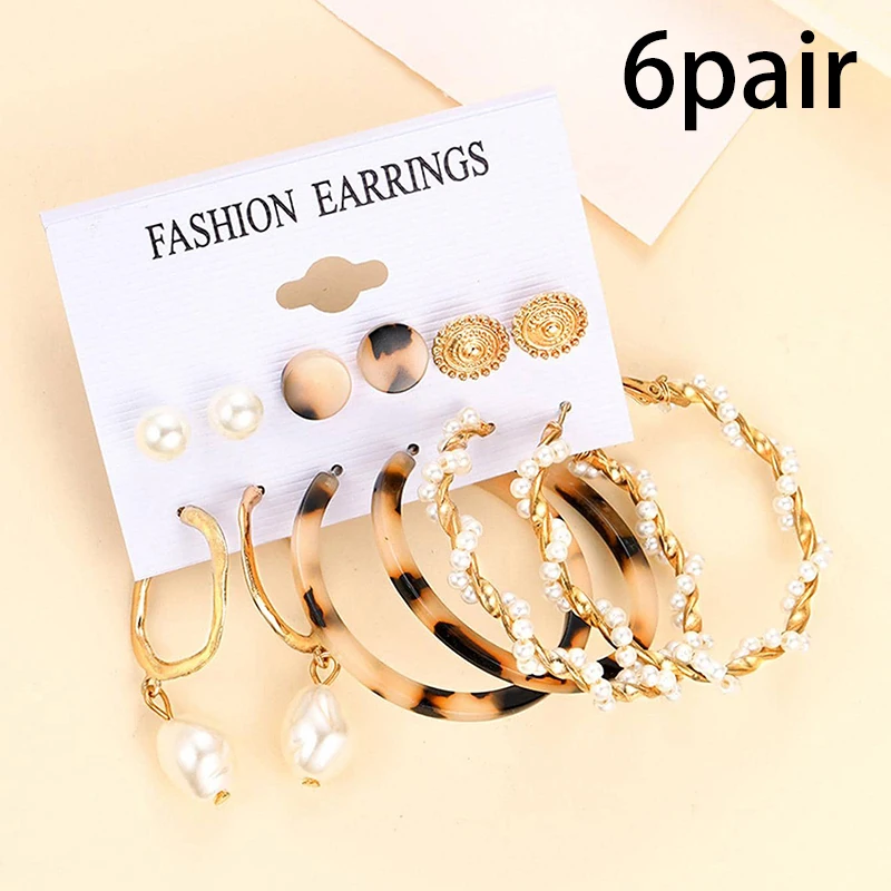 6 pasang anting-anting mutiara antik kreatif Set untuk wanita anak perempuan anting-anting gaya Bohemian elegan aksesoris perhiasan pesta pernikahan