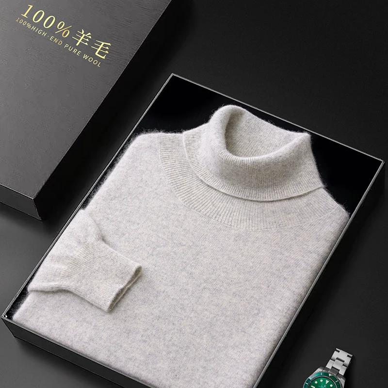 Autumn And Winter New Turtle Neck Men\'s 100% Pure Wool Men\'s Wool Knitted Bottoming Shirt Loose Business Casual Shirt