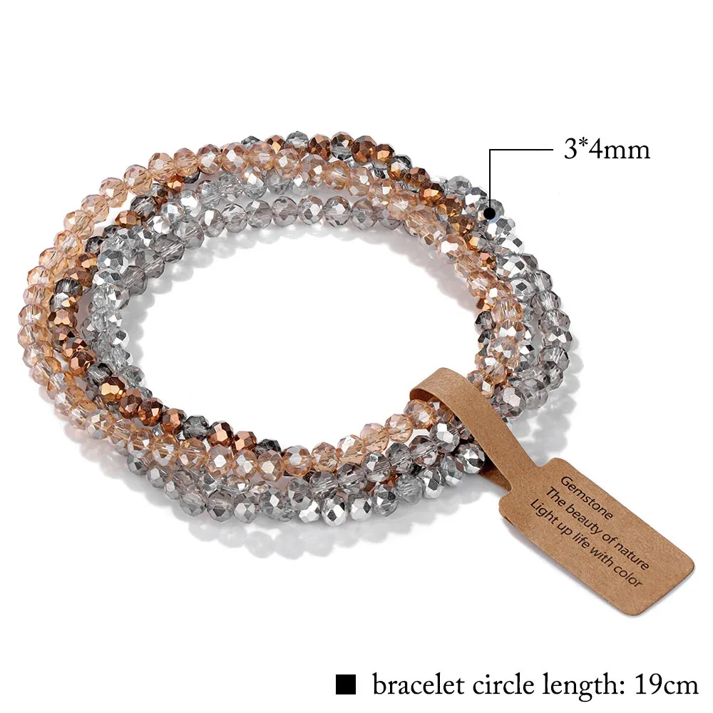 Juego de pulseras de cuentas de cristal hechas a mano para mujer, pulseras elásticas de cuentas de vidrio redondas de 3x4mm, brazaletes bohemios