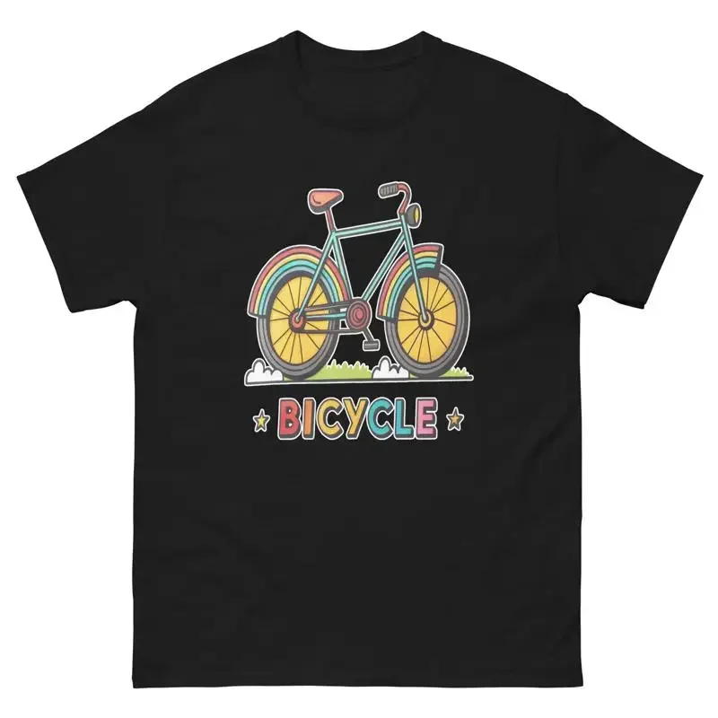 

Rainbow Bicycle Graphic T Shirt Breathable Cotton Casual Short Sleeve Tee for Men