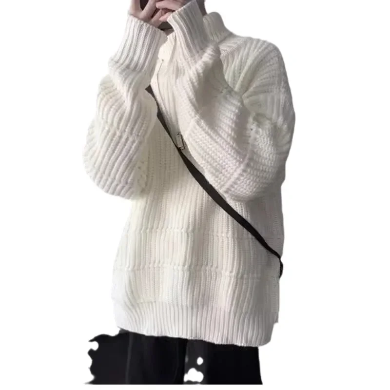جديد الرجال البلوفرات فضفاضة غير رسمية محبوك البلوزات الياقة المدورة كم كامل متماسكة سميكة العادية القمم لصق بسيط الخريف الشتاء
