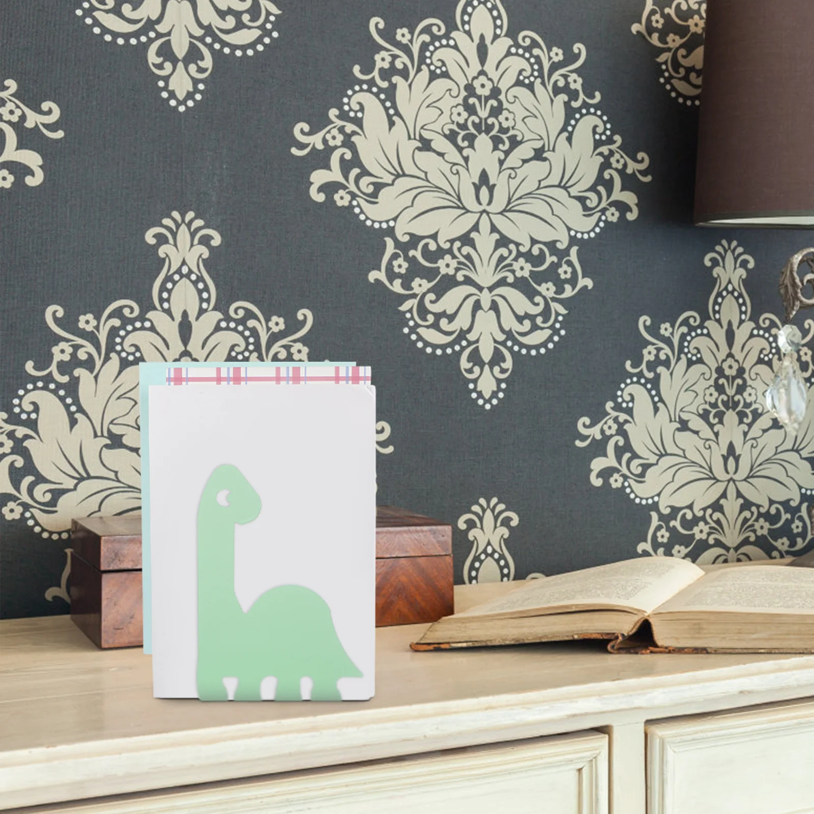 Dinosaur Book Ends Metal 6x5inch Holder Stand Decorative Bookend for Adjustable Desktop Storage Rack Animal