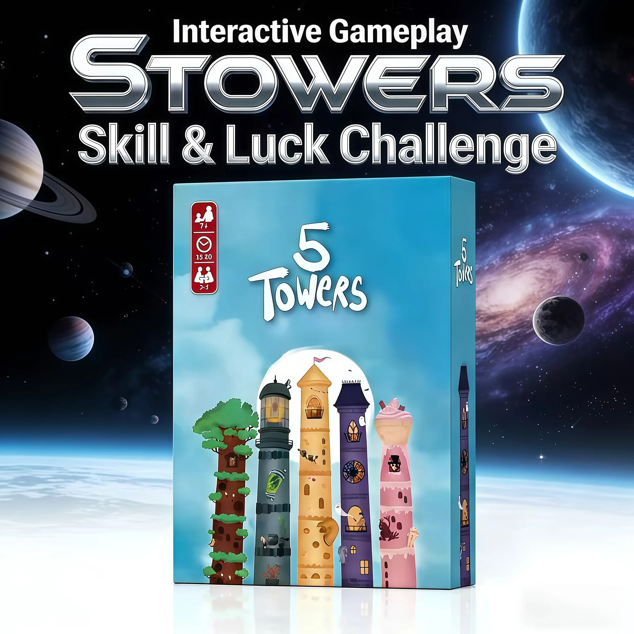 Carta strategica del gioco 5 Towers abbinata al divertimento, adatta per amici, coppie e famiglia un gioco perfetto per tutte le età