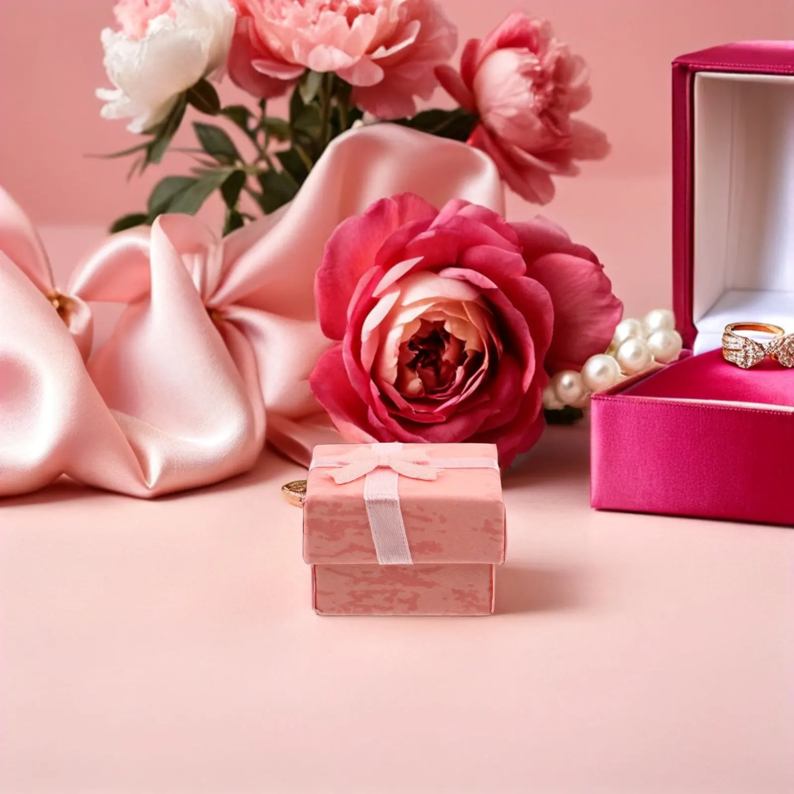

25 шт. маленьких розовых шкатулок для украшений с лентой, подарочные коробки для серег, мягкие защитные футляры для хранения колец, для свадеб