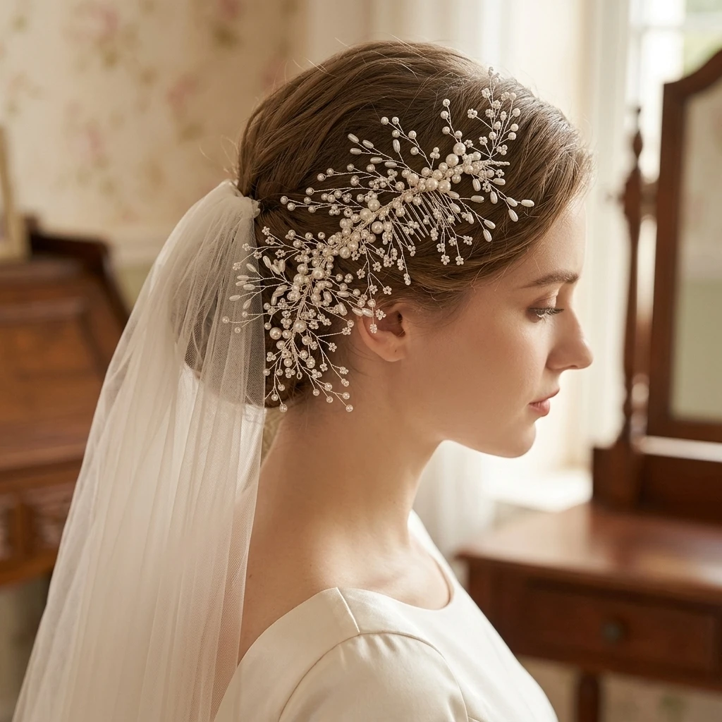 エレガントな白真珠のヘアコーム花嫁用アップヘアバンドファッションブライダル結婚式イブニングフォーマルイベントヘアジュエリーアクセサリー
