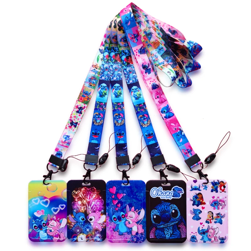 Disney Lilo Stitch ID Badge Holder Lanyard OHANA Neck Strap Credit Card Case Keychain Card Holders Credentials Christmas Gift