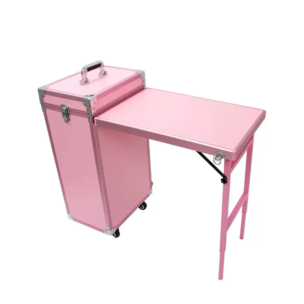 Portable Manicure Table Foldable Nail Table Makeup Train Case with Desk Cosmetic Trolley Travel Storage Organizer with Drawers M