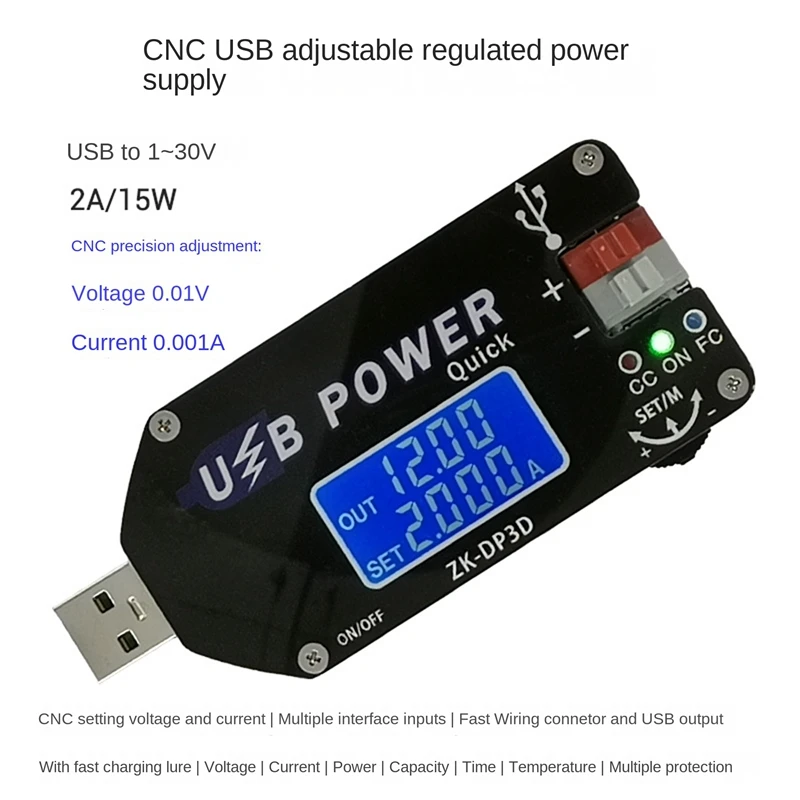 ZK-DP3D CNC USB Power Supply Module Powers Supply Module 1-30V 2A 15W Constant Voltage Current USB TYPE-C DC Converter