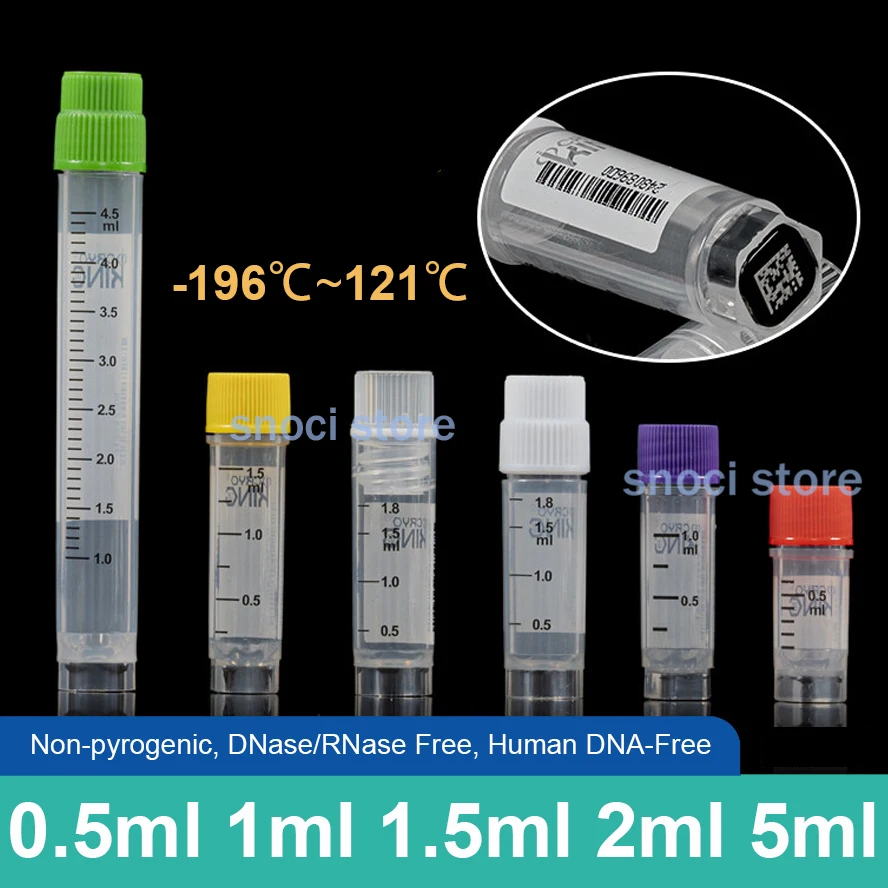 0.5ml 1ml 1.5ml 2ml 5ml Cryopreservation Tube Lab Cryogenic Vial Cryo-Tubes Freezer TubeCentrifuge Tube CryoTubes ,sterile，25Pcs