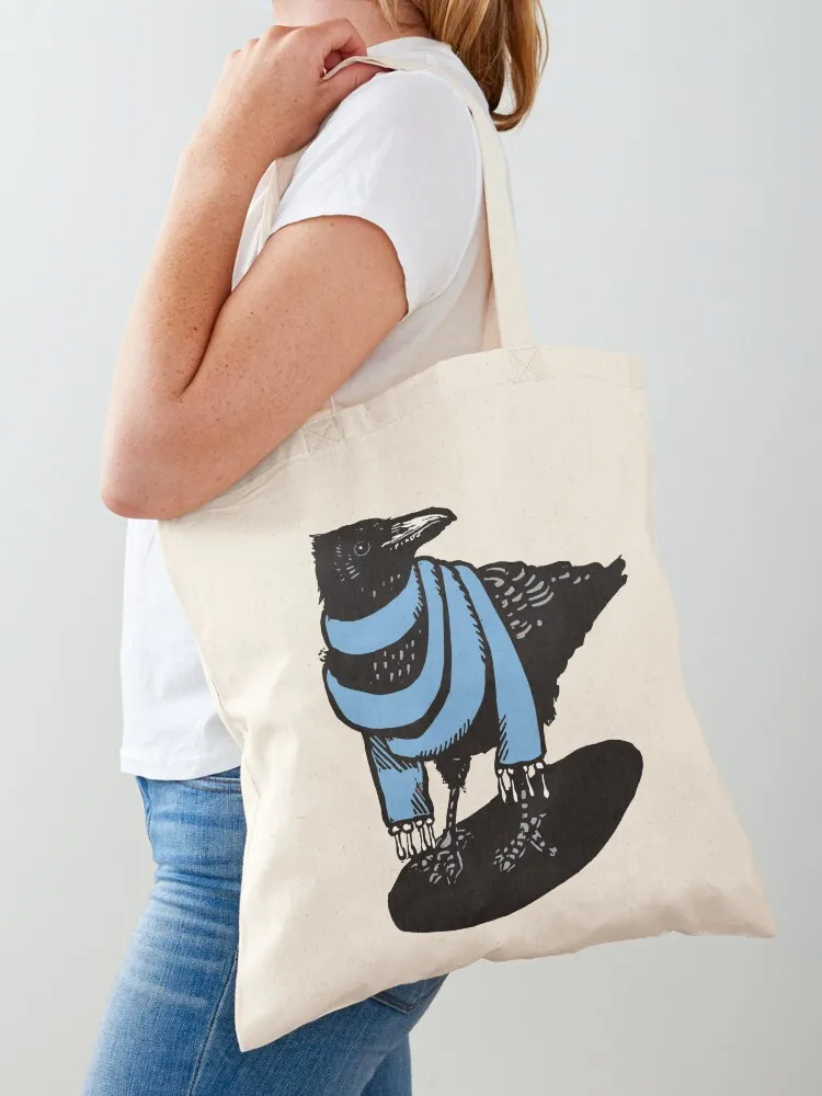 

Sky Blue Scarfed crow Tote Bag tote bag canvas bags woman 2025 Custom bag shopper bags for women