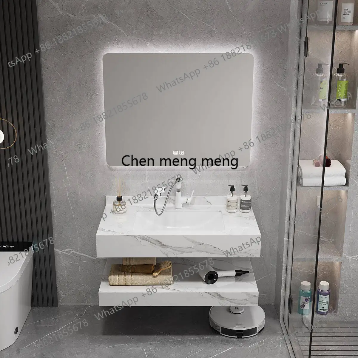 New rock slab seamless integrated basin countertop sink bathroom cabinet, toilet sink