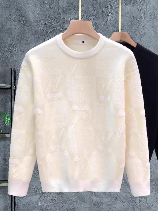 

Модный удобный свитер с вышивкой кролика, мужской простой универсальный осенне-зимний новый поступление, элитный вязаный топ